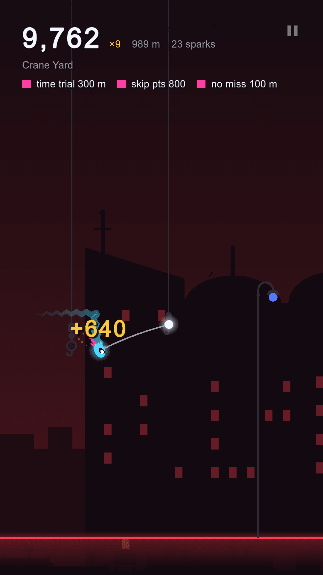 The robot flying past a light in Crane Yard, worth 640 points