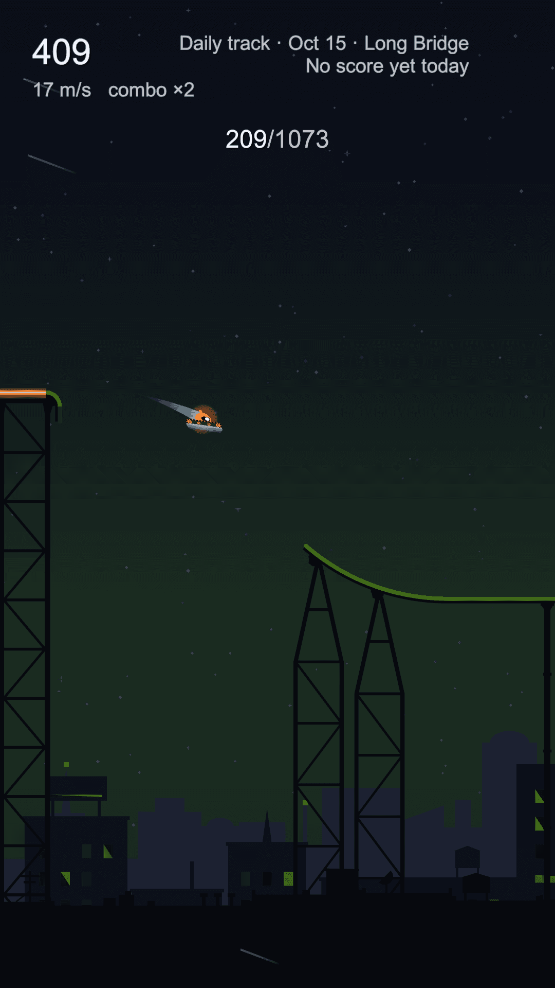 The bot high over Long Bridge after leaving the deck, heading for a piece of loop far below