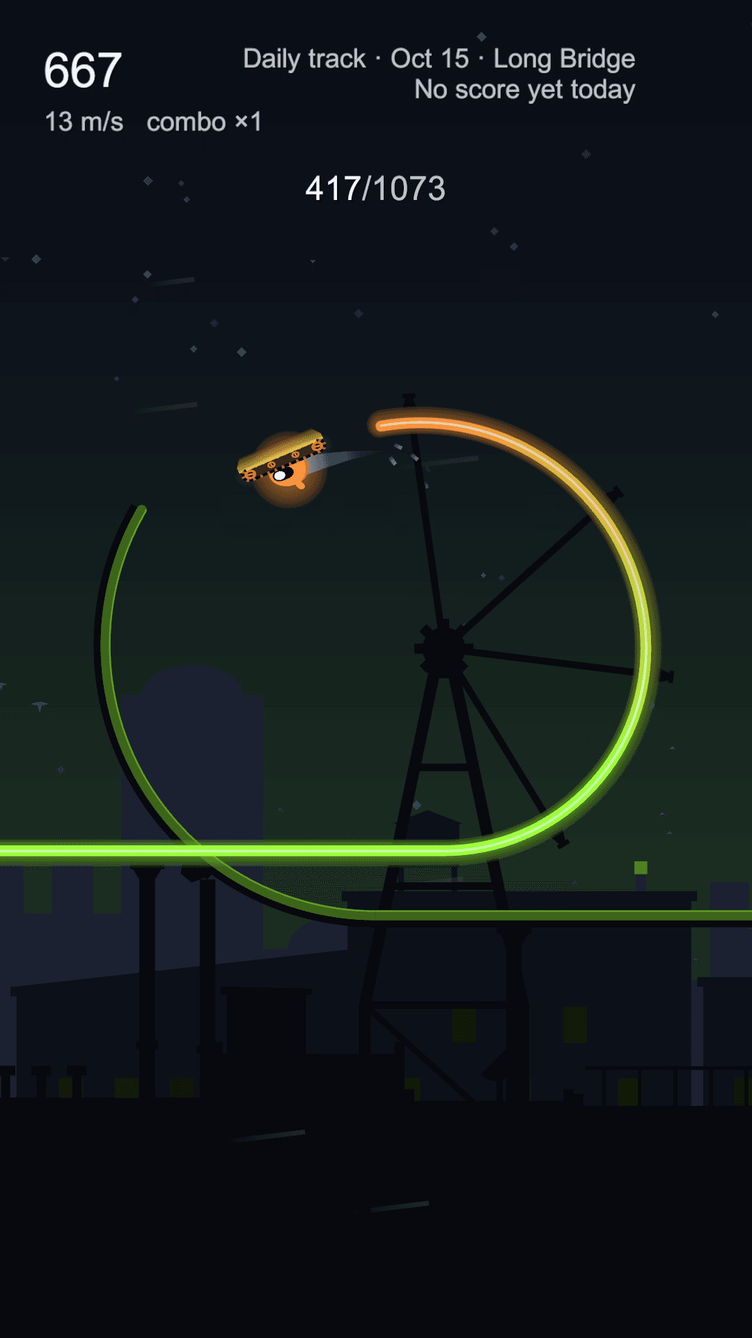 The bot crossing the gap at the top of an open loop in Long Bridge