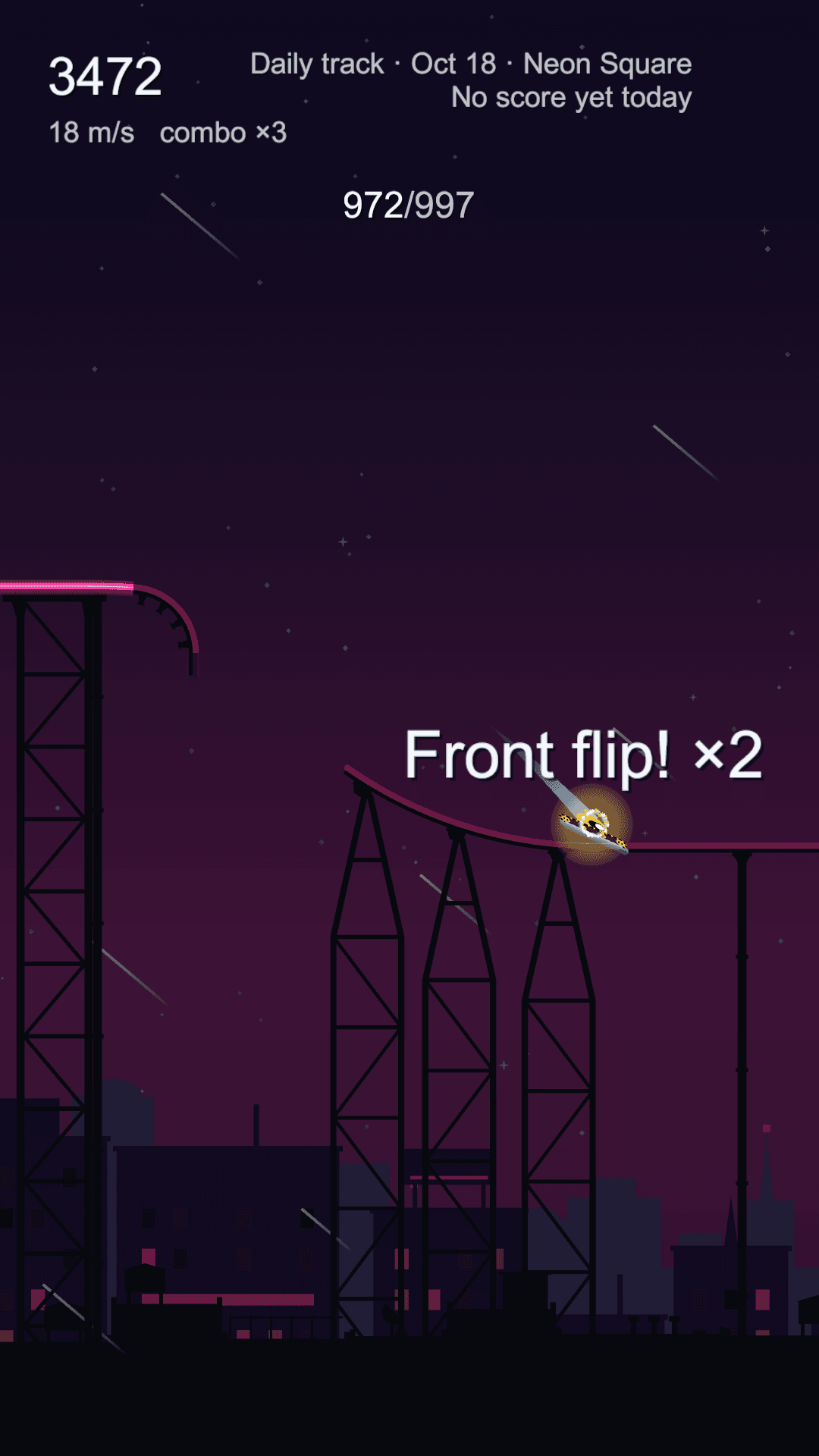 The bot landing a front flip on a floating piece of loop in Neon Square